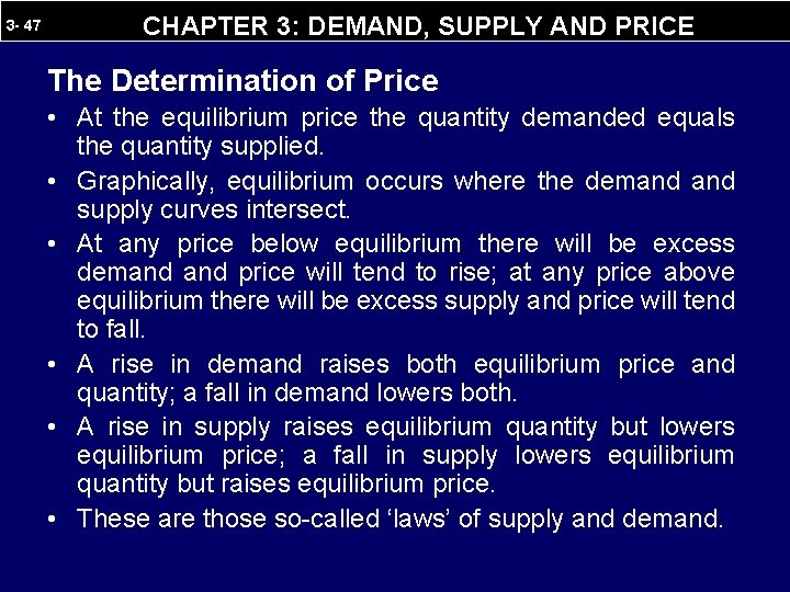 3 - 47 CHAPTER 3: DEMAND, SUPPLY AND PRICE The Determination of Price •