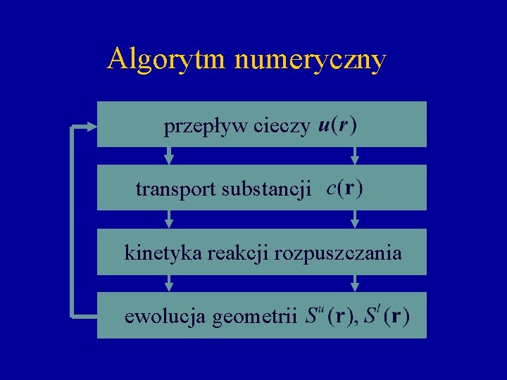 Rozpuszczanie jest proste… Algorytm numeryczny przepływ cieczy transport substancji kinetyka reakcji rozpuszczania ewolucja geometrii