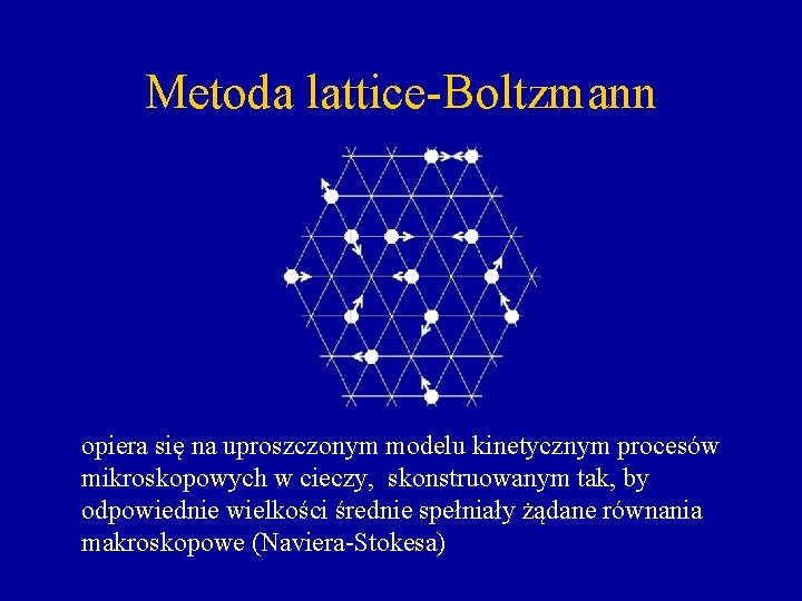 Metoda lattice-Boltzmann opiera się na uproszczonym modelu kinetycznym procesów mikroskopowych w cieczy, skonstruowanym tak,