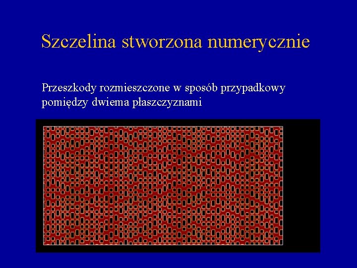 Szczelina stworzona numerycznie Przeszkody rozmieszczone w sposób przypadkowy pomiędzy dwiema płaszczyznami 