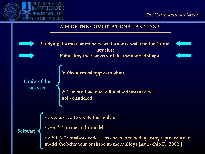 The Computational Study AIM OF THE COMPUTATIONAL ANALYSIS Studying the interaction between the aortic