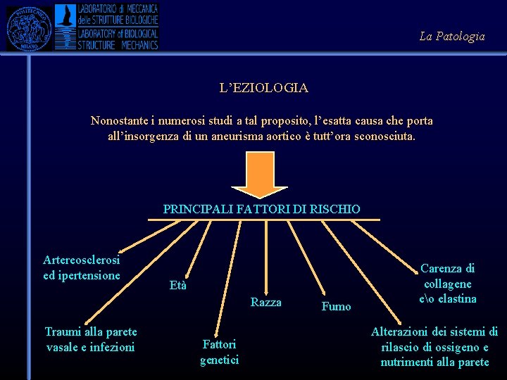 La Patologia L’EZIOLOGIA Nonostante i numerosi studi a tal proposito, l’esatta causa che porta