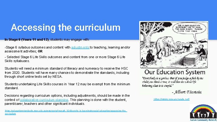 Accessing the curriculum In Stage 6 (Years 11 and 12), students may engage with: