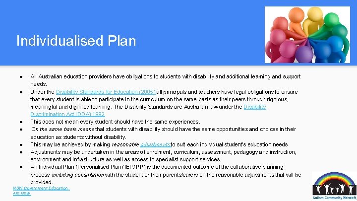 Individualised Plan ● ● ● ● All Australian education providers have obligations to students