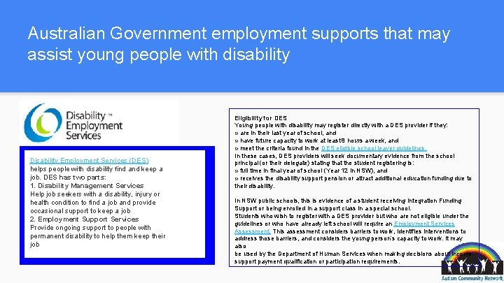 Australian Government employment supports that may assist young people with disability Disability Employment Services