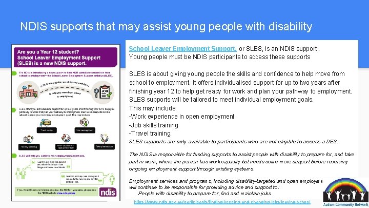 NDIS supports that may assist young people with disability School Leaver Employment Support, or