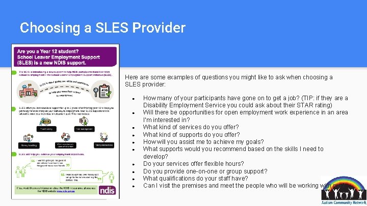 Choosing a SLES Provider Here are some examples of questions you might like to