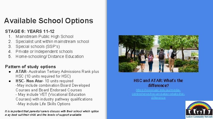 Available School Options STAGE 6: YEARS 11 -12 1. 2. 3. 4. 5. Mainstream