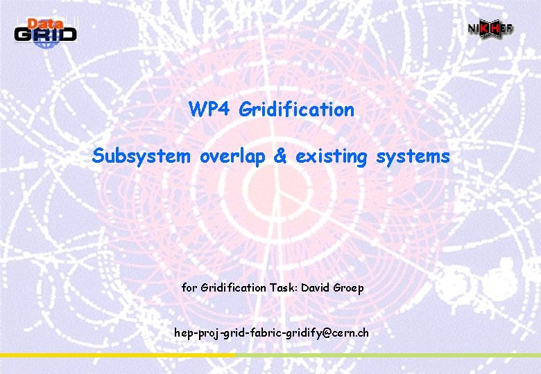 Gridify System WP 4 Gridification Subsystem overlap existing systems for