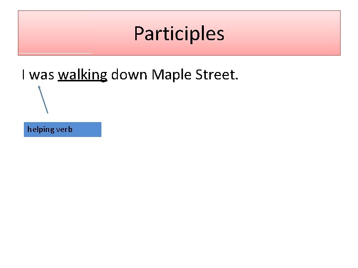 Participles I was walking down Maple Street. helping verb 