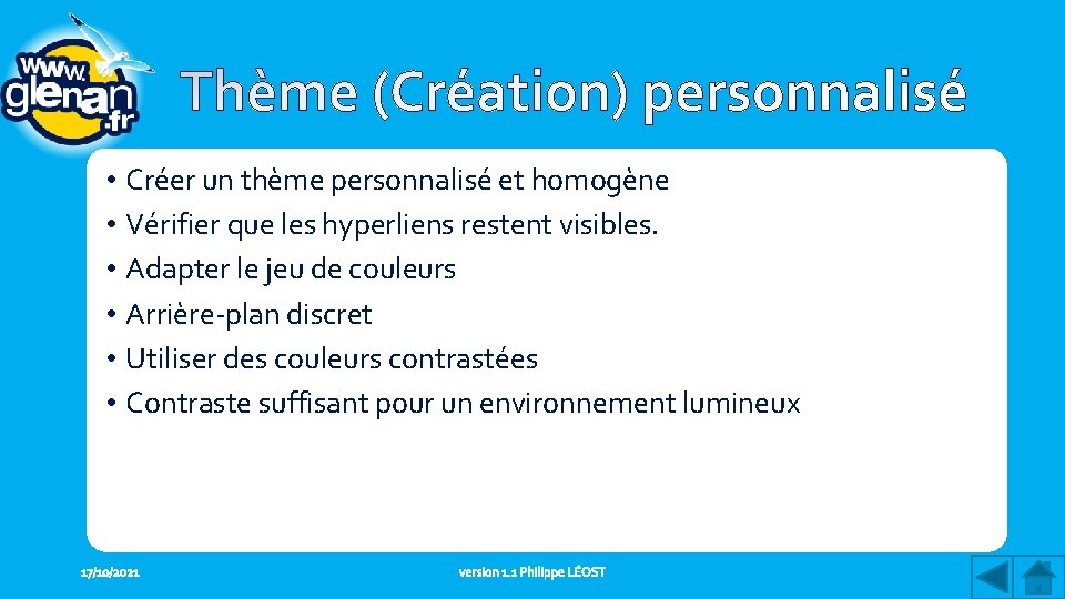  • Créer un thème personnalisé et homogène • Vérifier que les hyperliens restent