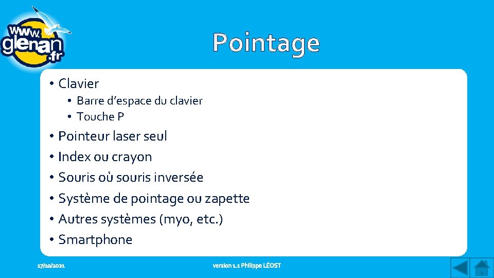  • Clavier • Barre d’espace du clavier • Touche P • Pointeur laser