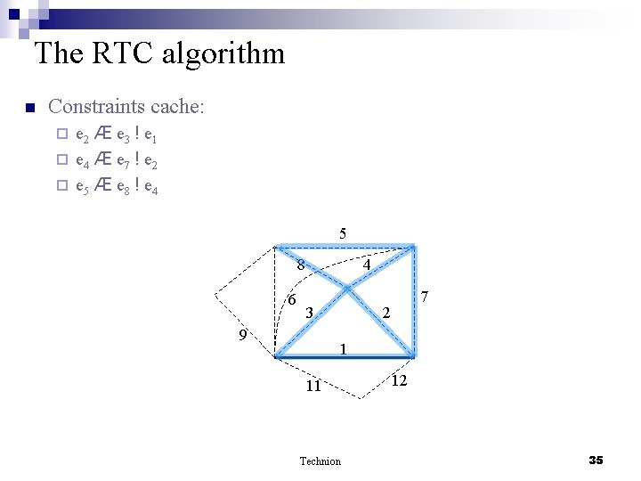 The RTC algorithm n Constraints cache: e 2 Æ e 3 ! e 1