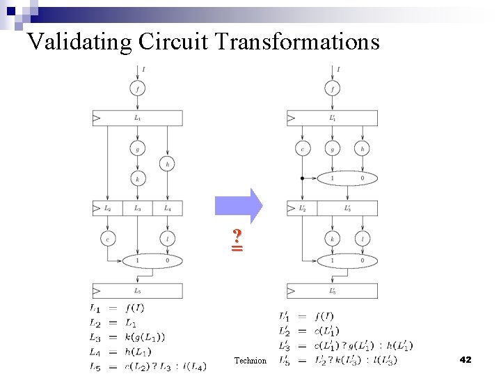 Validating Circuit Transformations ? = Technion 42 