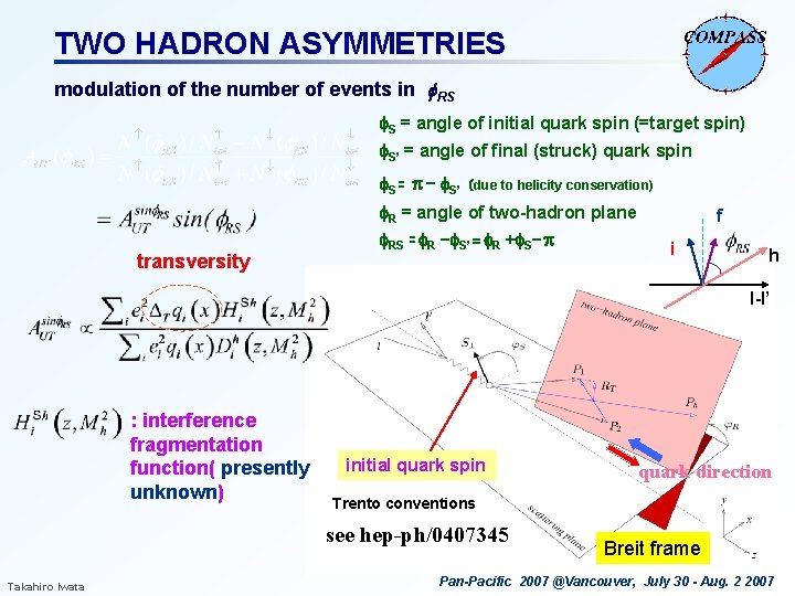 TWO HADRON ASYMMETRIES modulation of the number of events in f. RS f. S