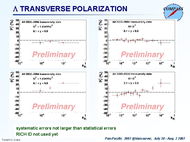 L TRANSVERSE POLARIZATION systematic errors not larger than statistical errors RICH ID not used