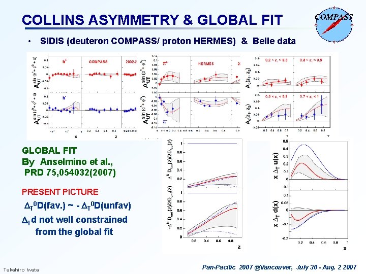 COLLINS ASYMMETRY & GLOBAL FIT • SIDIS (deuteron COMPASS/ proton HERMES) & Belle data