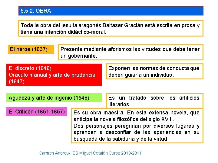 5. 5. 2. OBRA Toda la obra del jesuita aragonés Baltasar Gracián está escrita