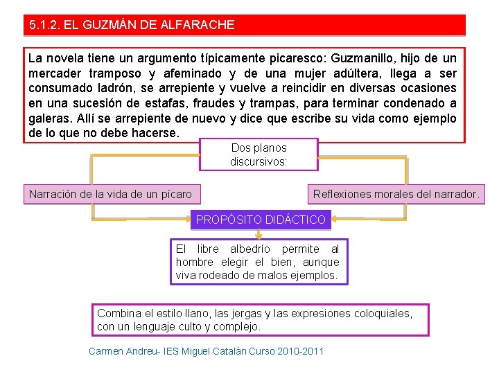 5. 1. 2. EL GUZMÁN DE ALFARACHE La novela tiene un argumento típicamente picaresco: 5. 1. 2. EL GUZMÁN DE ALFARACHE La novela tiene un argumento típicamente picaresco:
