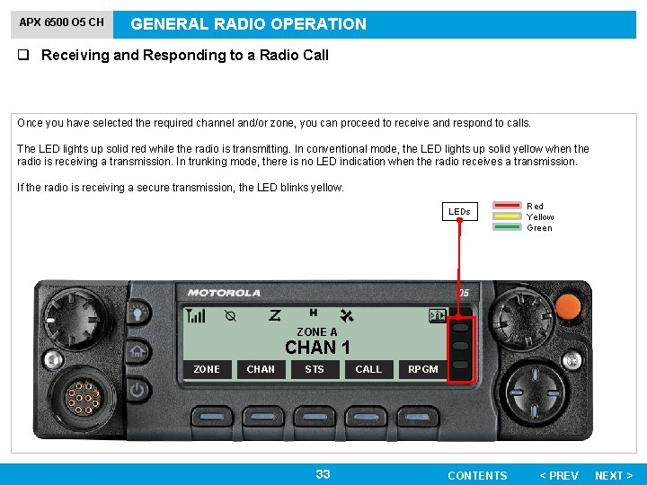 APX 6500 O 5 CH GENERAL RADIO OPERATION q Receiving and Responding to a