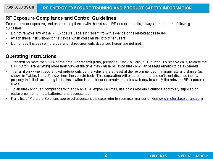 APX 6500 O 5 CH RF ENERGY EXPOSURE TRAINING AND PRODUCT SAFETY INFORMATION RF