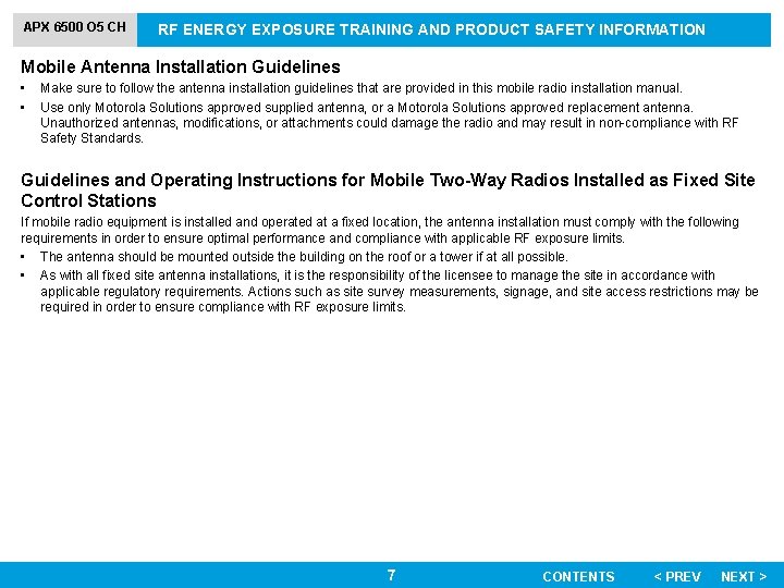 APX 6500 O 5 CH RF ENERGY EXPOSURE TRAINING AND PRODUCT SAFETY INFORMATION Mobile