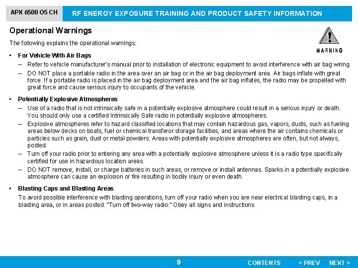 APX 6500 O 5 CH RF ENERGY EXPOSURE TRAINING AND PRODUCT SAFETY INFORMATION Operational
