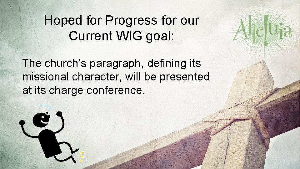 Hoped for Progress for our Current WIG goal: The church’s paragraph, defining its missional