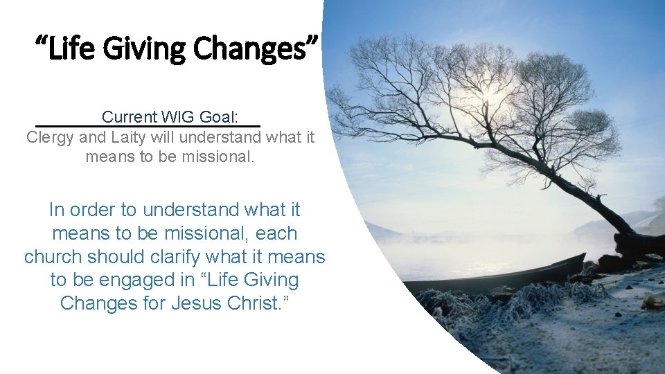 “Life Giving Changes” Current WIG Goal: Clergy and Laity will understand what it means