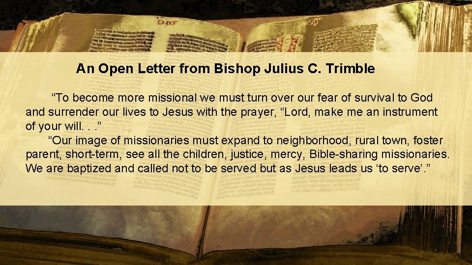 An Open Letter from Bishop Julius C. Trimble “To become more missional we must