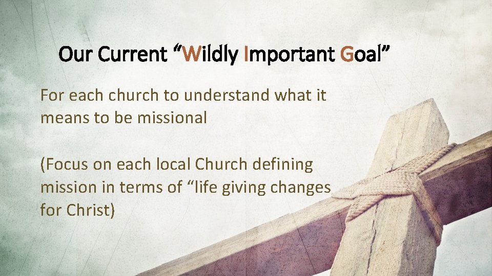 Our Current “Wildly Important Goal” For each church to understand what it means to