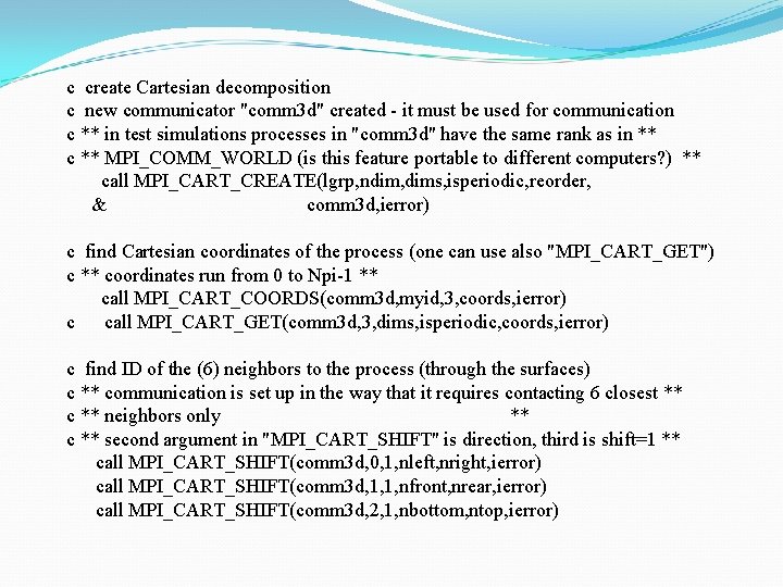 c create Cartesian decomposition c new communicator "comm 3 d" created - it must