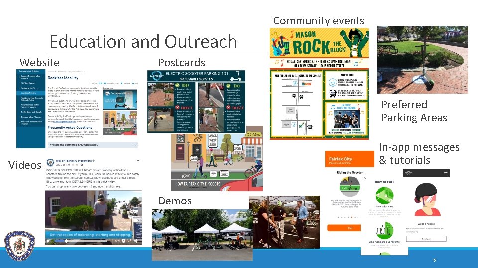 Community events Education and Outreach Website Postcards Preferred Parking Areas In-app messages & tutorials