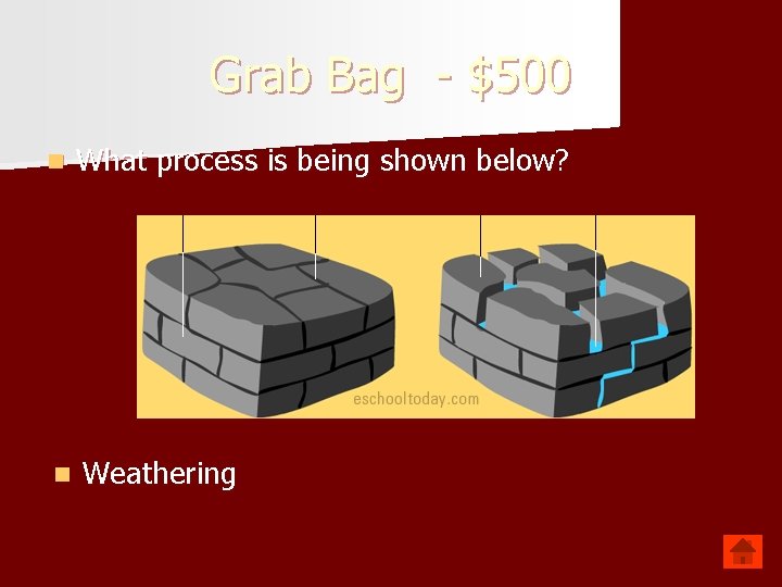 Grab Bag - $500 n What process is being shown below? n Weathering 