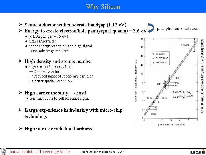 Why Silicon Ø Semiconductor with moderate bandgap (1. 12 e. V) Ø Energy to