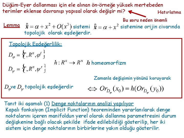 Düğüm-Eyer dallanması için ele alınan ön-örneğe yüksek mertebeden terimler eklense davranışı yapısal olarak değişir