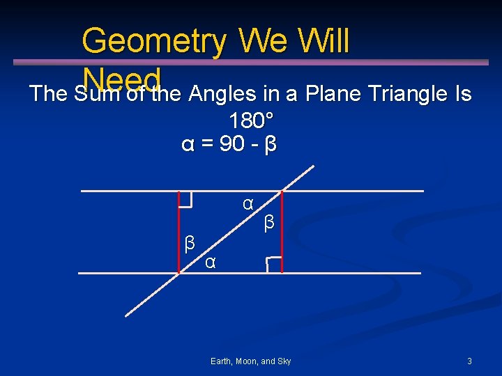 Geometry We Will Need The Sum of the Angles in a Plane Triangle Is