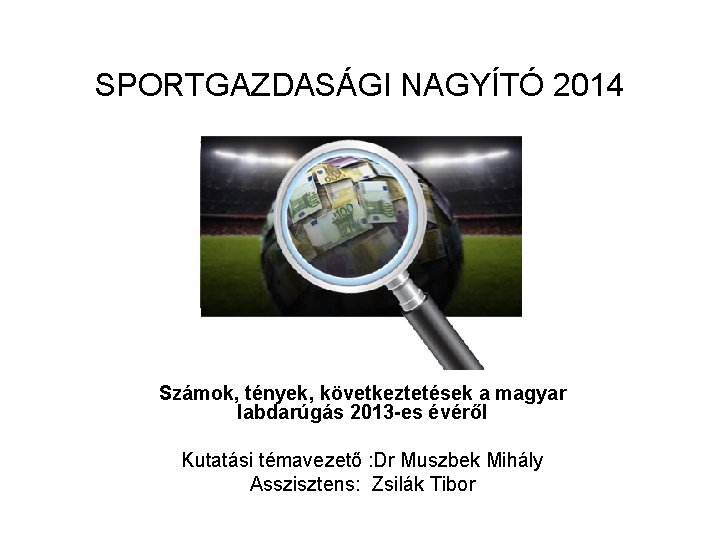 SPORTGAZDASÁGI NAGYÍTÓ 2014 Számok, tények, következtetések a magyar labdarúgás 2013 -es évéről Kutatási témavezető