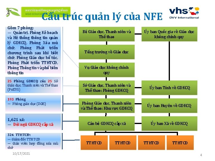 Cấu trúc quản lý của NFE Gồm 7 phòng: ― Quản trị, Phòng Kế