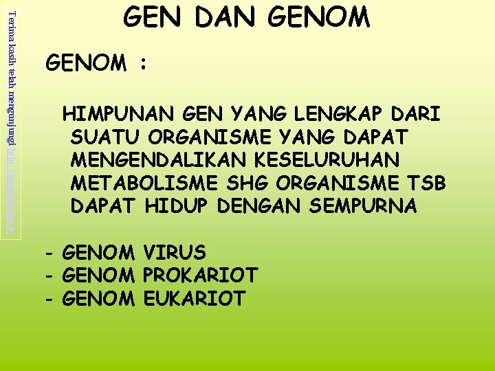 Terima kasih telah mengunjungi http: //masbudi. net. tc GEN DAN GENOM : HIMPUNAN GEN