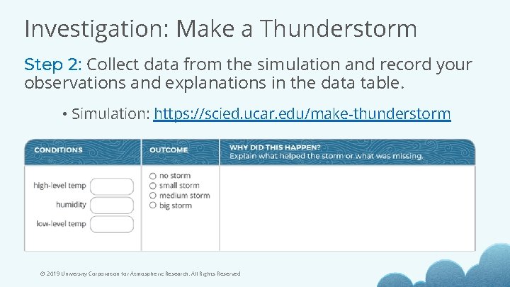 Investigation: Make a Thunderstorm Step 2: Collect data from the simulation and record your