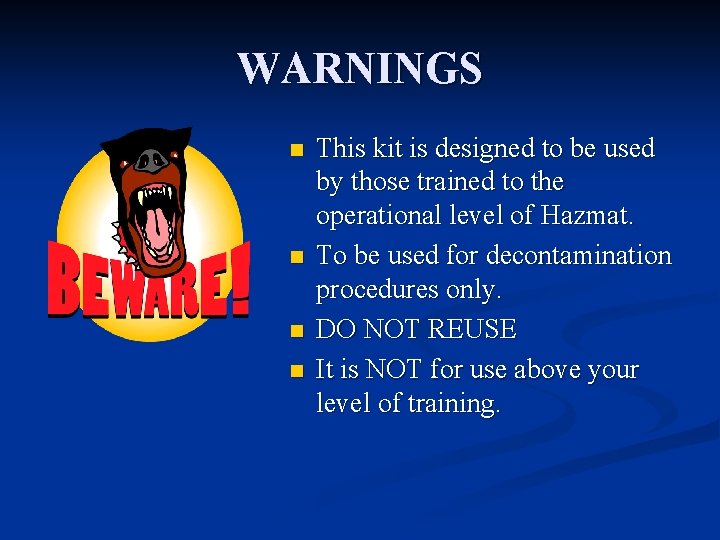 WARNINGS n n This kit is designed to be used by those trained to