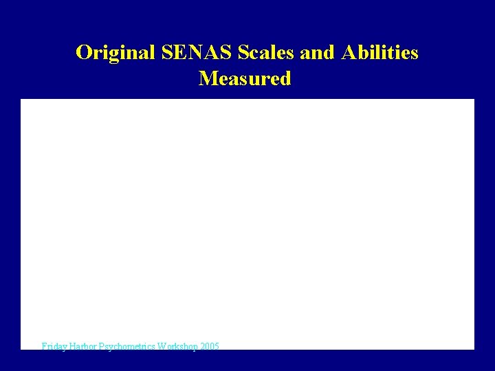 Original SENAS Scales and Abilities Measured Friday Harbor Psychometrics Workshop 2005 