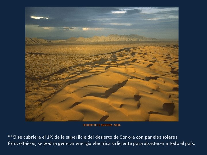 DESIERTO DE SONORA, MEX. **Si se cubriera el 1% de la superficie del desierto