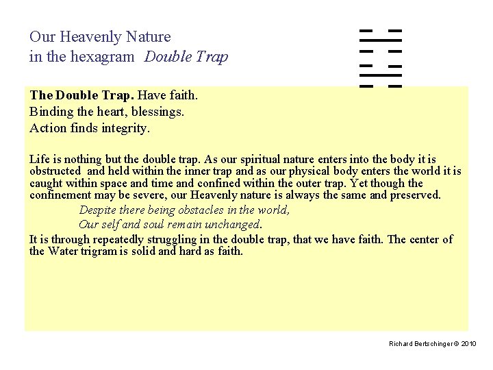 Our Heavenly Nature in the hexagram Double Trap The Double Trap. Have faith. Binding