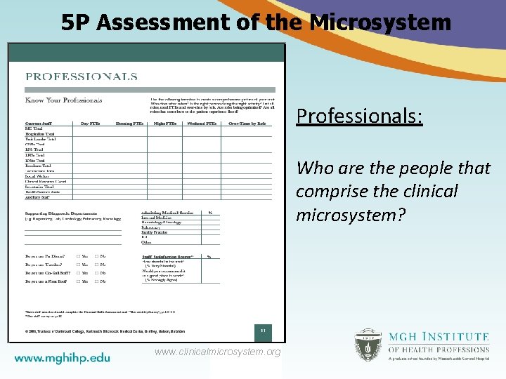5 P Assessment of the Microsystem Professionals: Who are the people that comprise the