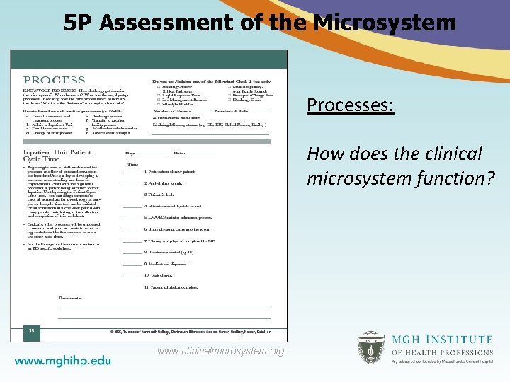 5 P Assessment of the Microsystem Processes: How does the clinical microsystem function? www.