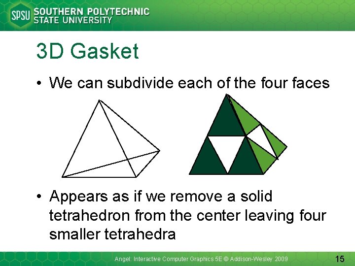 3 D Gasket • We can subdivide each of the four faces • Appears