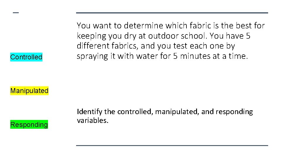 Controlled You want to determine which fabric is the best for keeping you dry