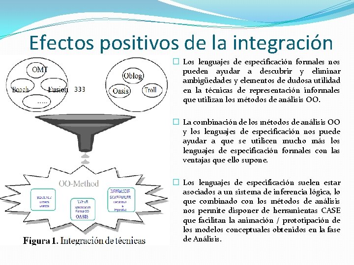 Efectos positivos de la integración � Los lenguajes de especificación formales nos pueden ayudar